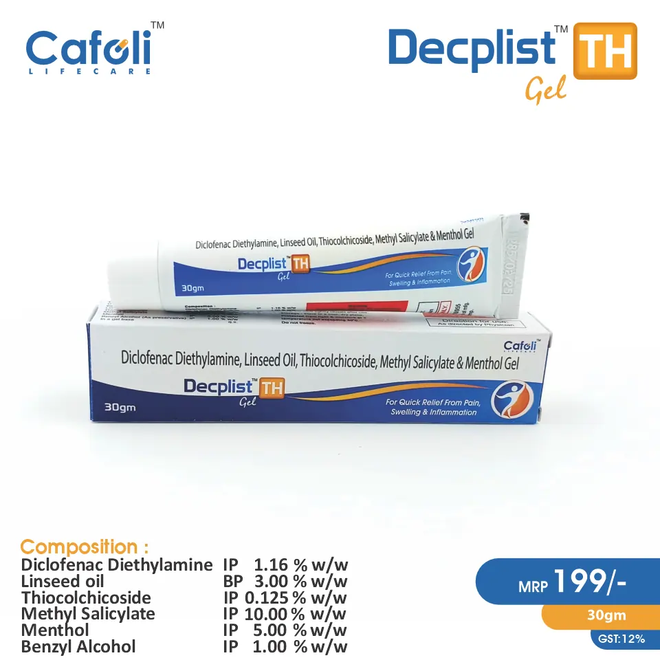 Diclofenac diethylamine  + Thiocolchicoside   Gel at the best price in PCD Pharma Franchise for Topical Analgesic, and Muscle Relaxant.